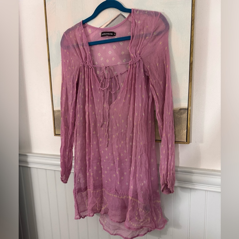 ANTIK BATIK 100% Silk Mulberry Pink Sheer Mini Dress Size M - Picture 5 of 9